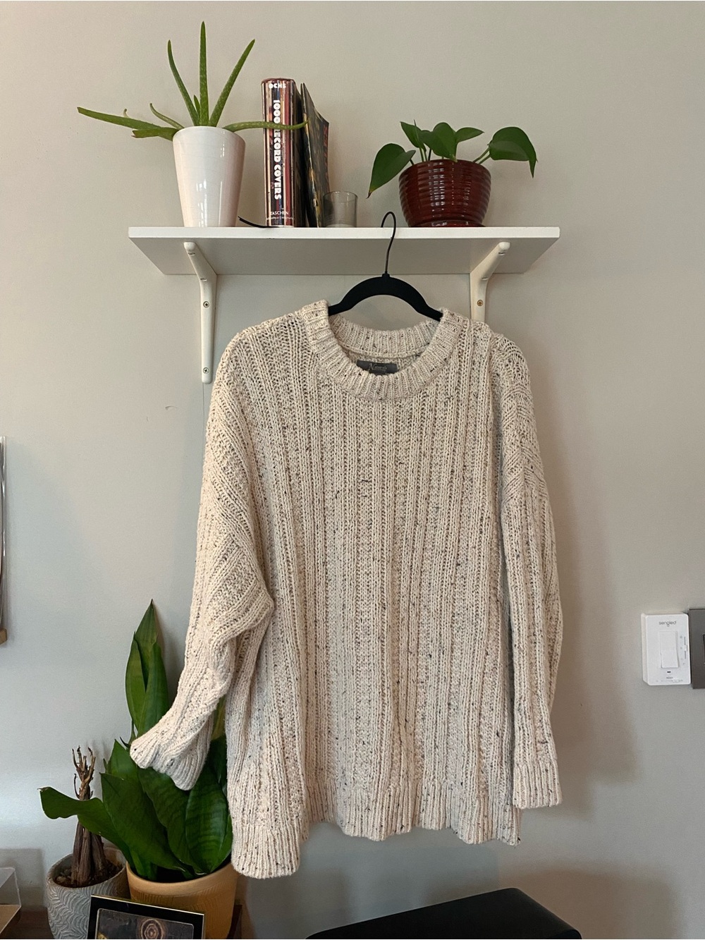 Natural Reflections Cream Marled Cable Crewneck Sweater